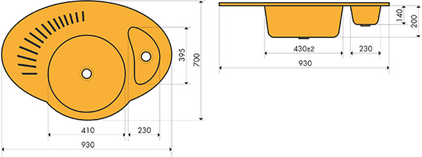 Угловая функциональная мойка с двумя чашами и полосами для слива | ООО Интердек